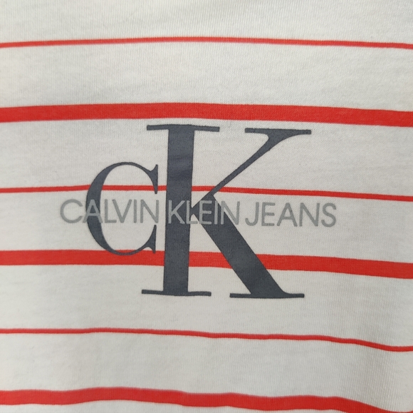 Calvin Klein White orange striped T-shirt size M - Picture 2 of 4